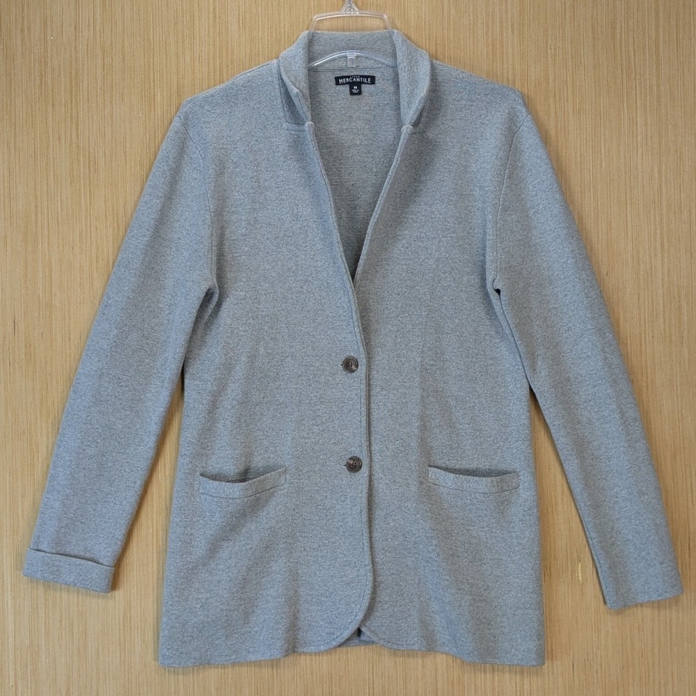 J.Crew Mercantile Womens Gray Knit Blazer Jacket‎ 100% Cotton Medium Minimalist